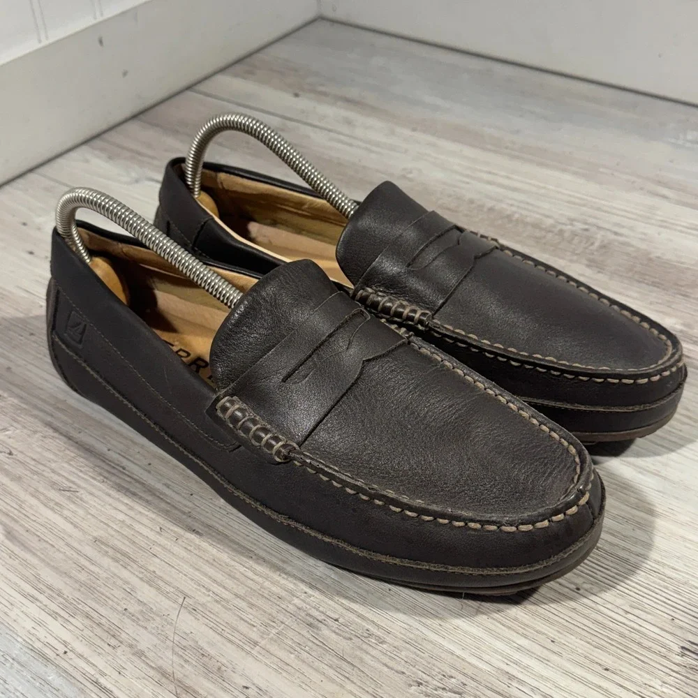 Sperry Top-Sider Hampden Penny Loafer Brown Leather Slip On Dress Shoes Sz 9.5 M